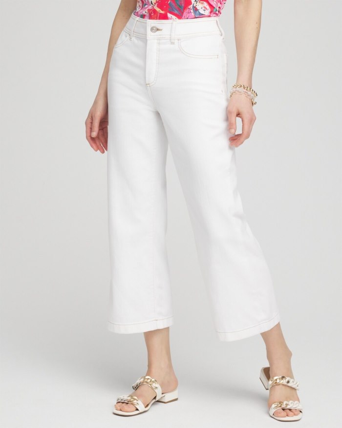 Chicos Cropped Seeded Wide Leg Denim - Alabaster