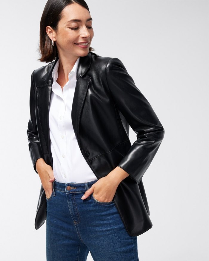 Chicos Faux Leather Blazer - Black