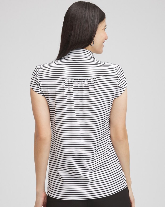 Chicos Zenergy UPF Stripe Cap Sleeve Polo - Black