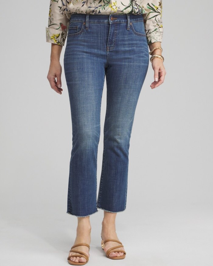 Chicos Girlfriend Fray Hem Kick Flare Jeans - Royal Street Indigo