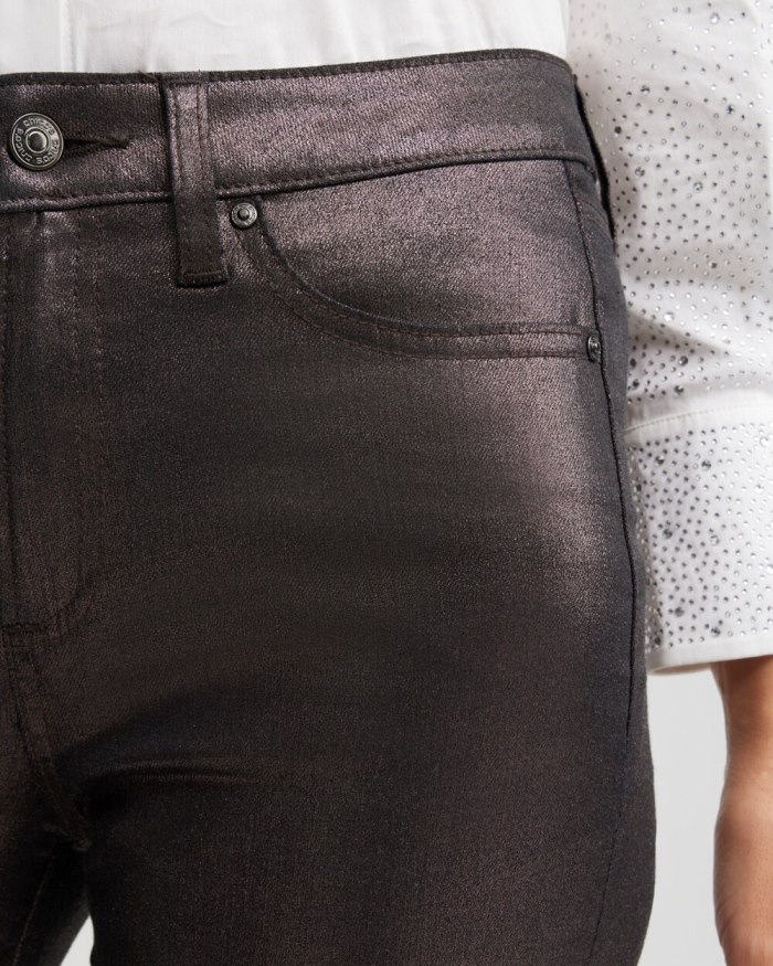 Chicos High Rise Coated Straight Jeans - Gunmetal