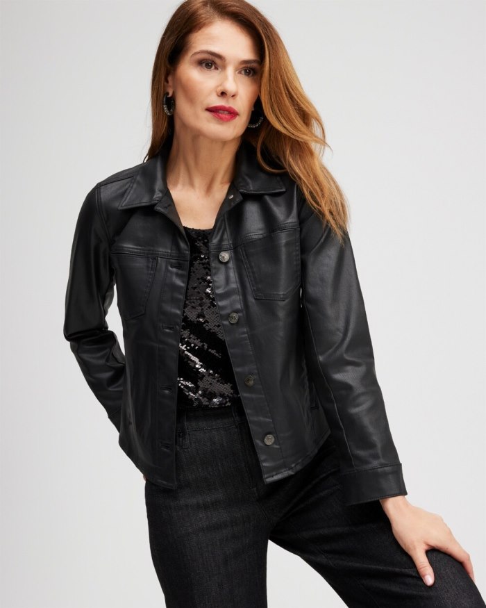 Chicos Coated Denim Jacket - Black