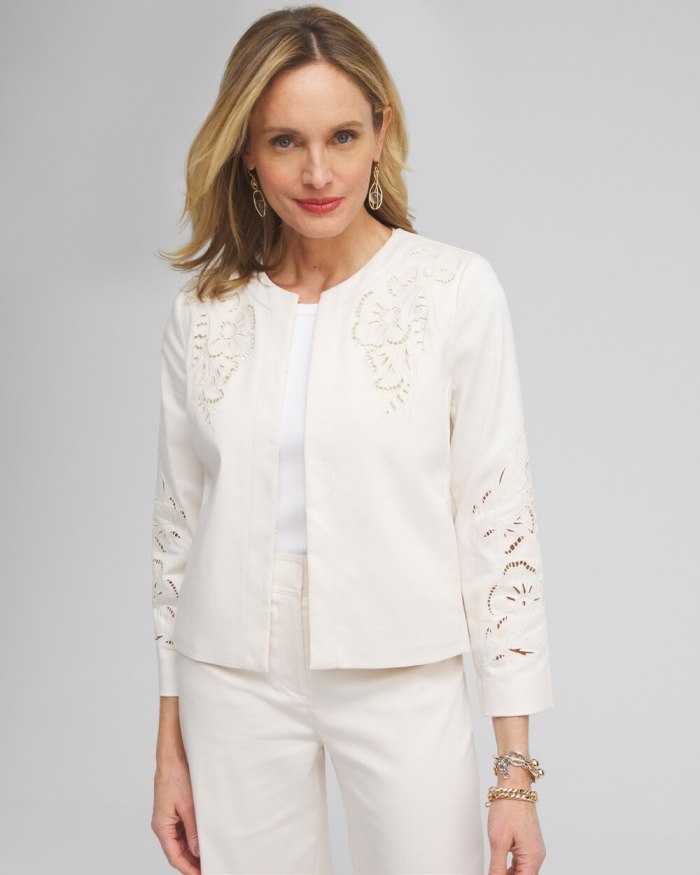 Chicos Floral Cutwork Jacket - English Cream