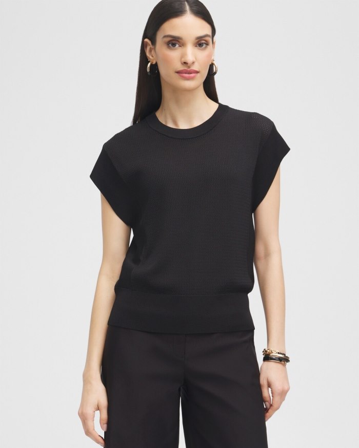 Chicos Black Label Rib Trim Sweater - Black
