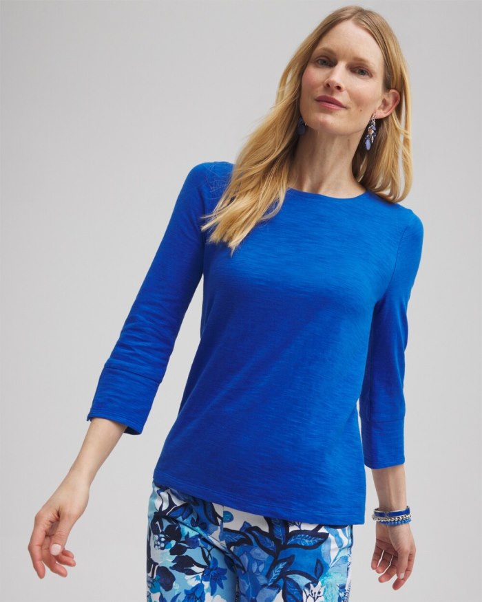 Chicos 3/4 Sleeve Button Tee - Intense Azure