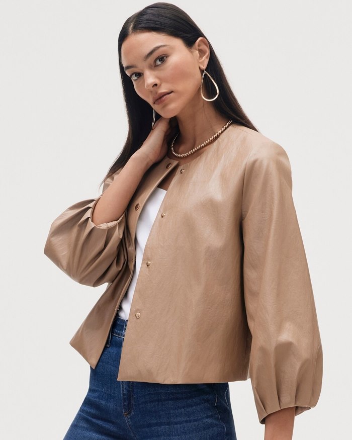 Chicos Balloon Sleeve Faux Leather Jacket - Brioche