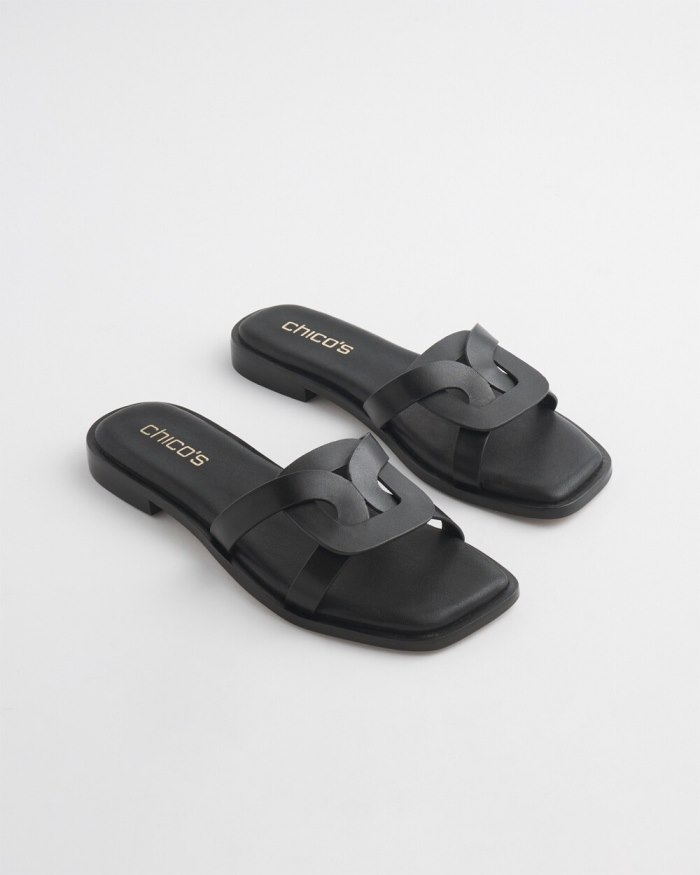 Chicos Leather Slides - Black