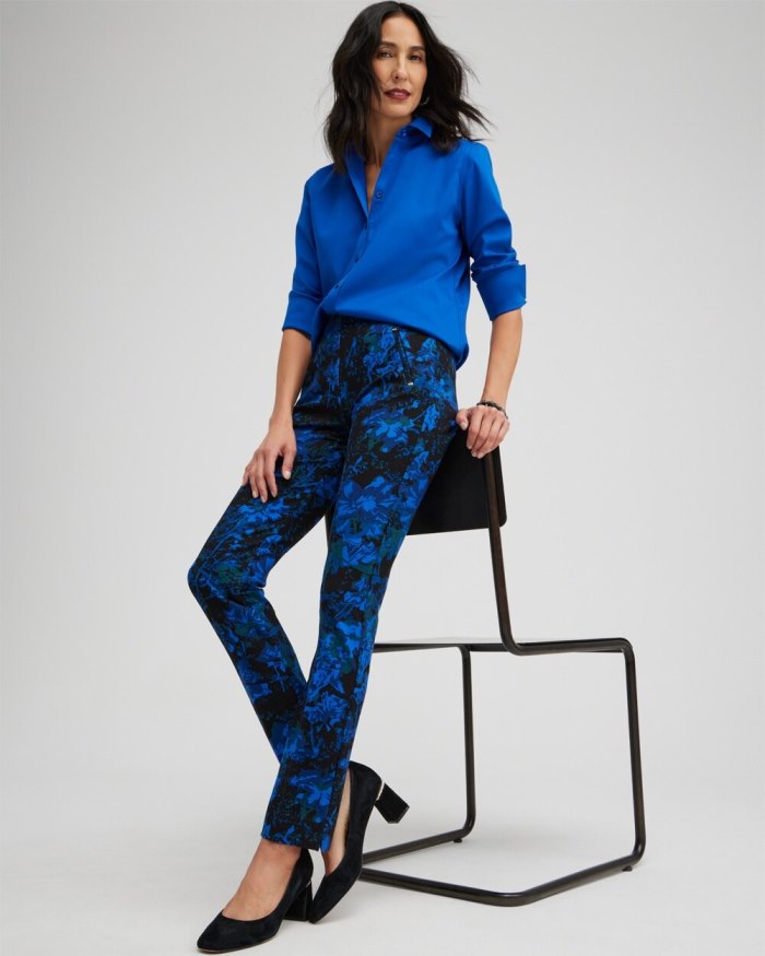 Chicos Juliet Floral Metallic Trim Ankle Pants 