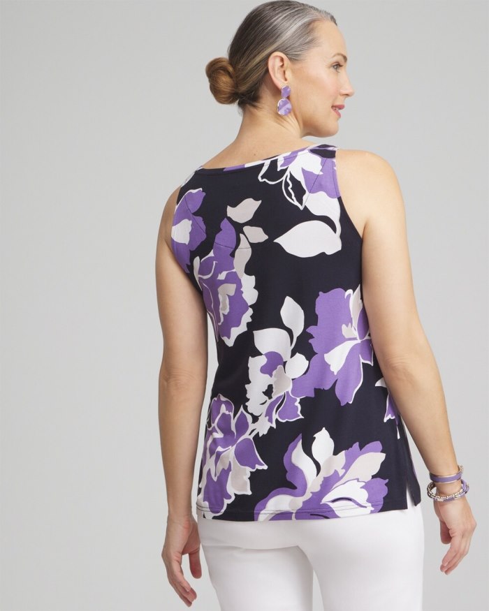Chicos Touch of Cool Placed Floral Polished Tank - Classic Navy