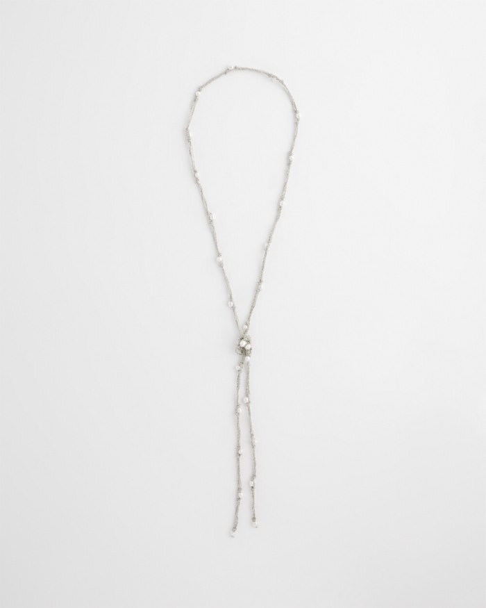 Chicos Fresh Water Pearl Lariat Necklace - Silver