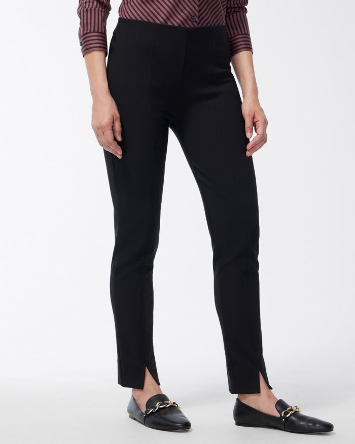 Chicos Bi-Stretch Front Seam Slit Ankle Pants - Black