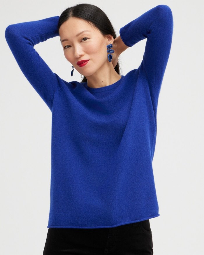 Chicos Cashmere Crew Neck Sweater - Blue
