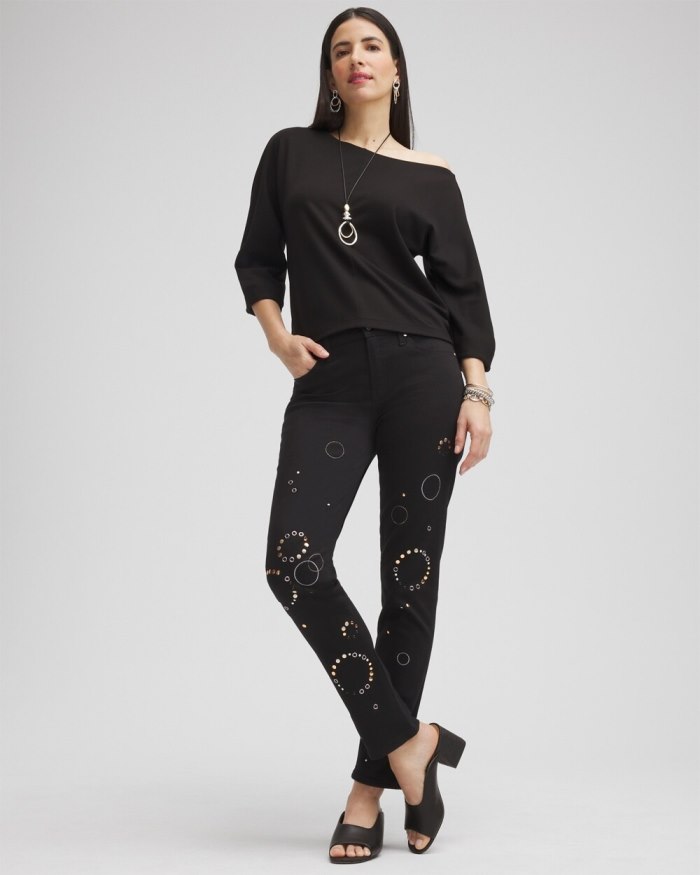 Chicos Girlfriend Grommet Detail Ankle Jeans - Black