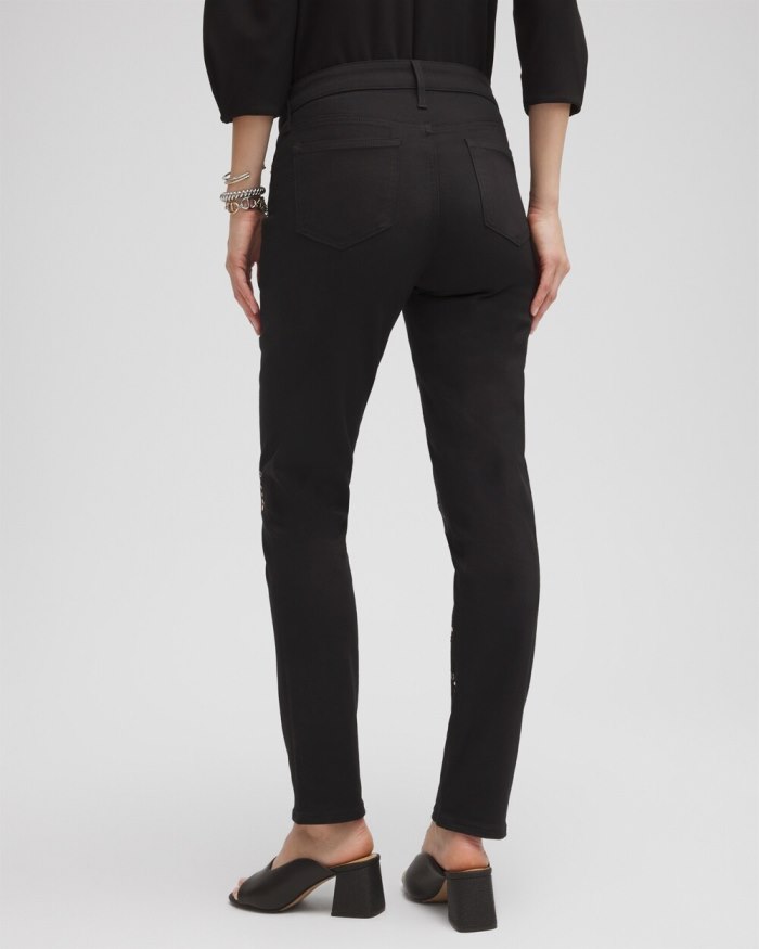 Chicos Girlfriend Grommet Detail Ankle Jeans - Black