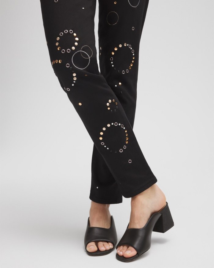 Chicos Girlfriend Grommet Detail Ankle Jeans - Black