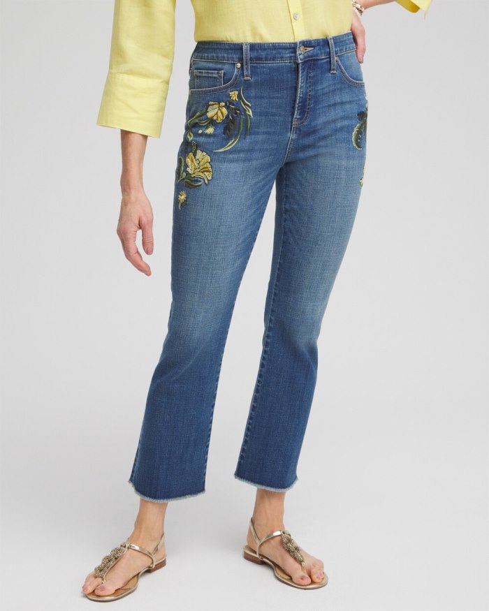 Chicos Girlfriend Embroidered Kick Flare Jeans - Winter Sky Indigo