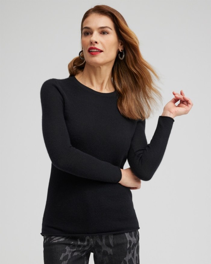Chicos Cashmere Crew Neck Sweater - Black