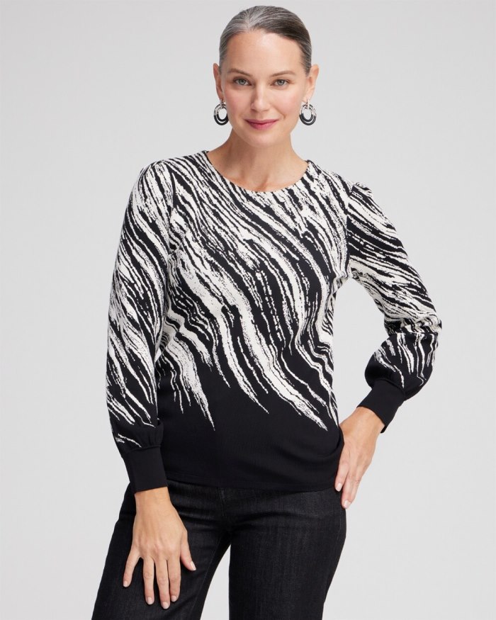 Chicos Abstract Jacquard Pullover Sweater - Black