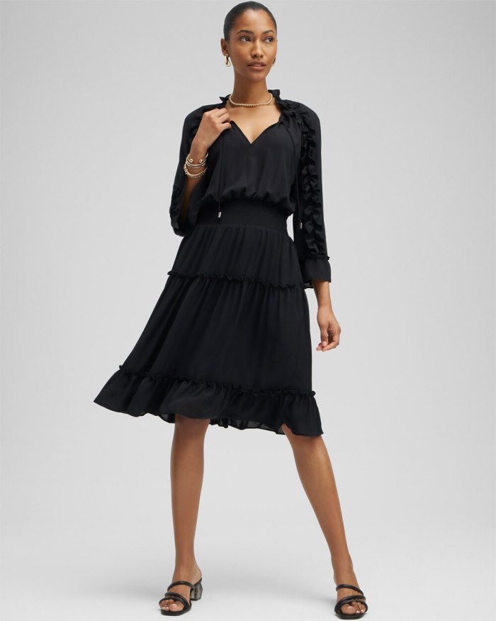 Chicos Ruffle Bell Sleeve Dress - Black