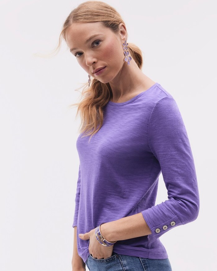 Chicos 3/4 Sleeve Button Tee - Parisian Purple