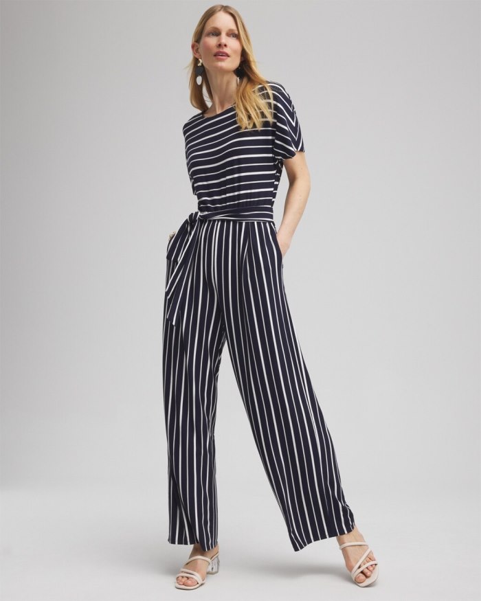 Chicos Dolman Stripe Jumpsuit - Classic Navy