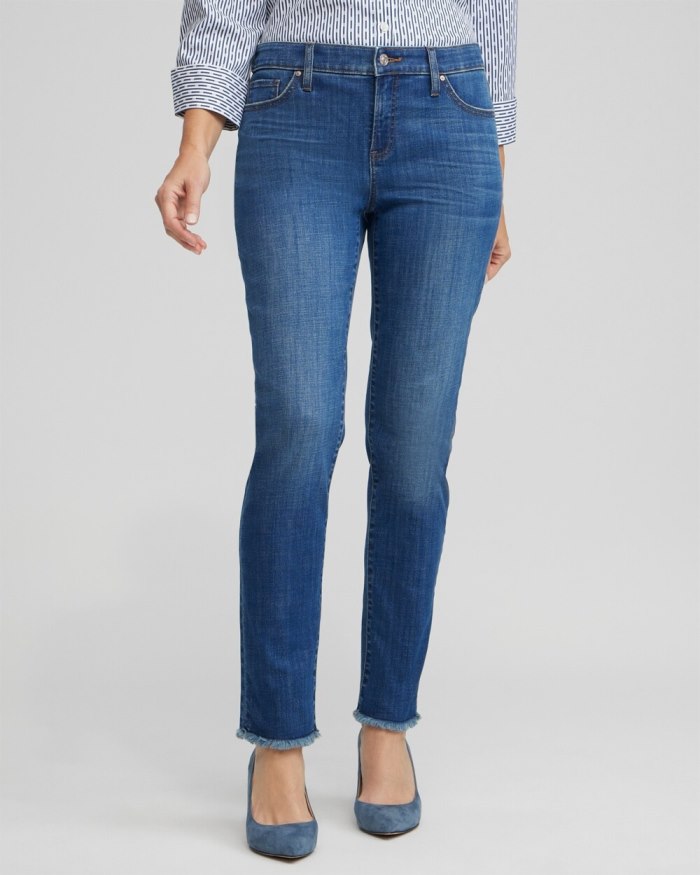 Chicos Girlfriend Fray Hem Ankle Jeans - Kailua Indigo