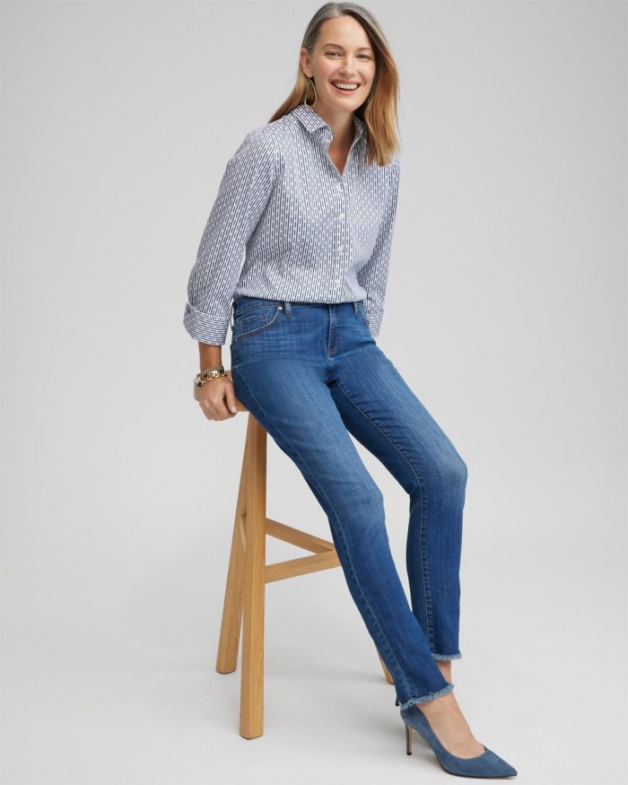 Chicos Girlfriend Fray Hem Ankle Jeans - Kailua Indigo
