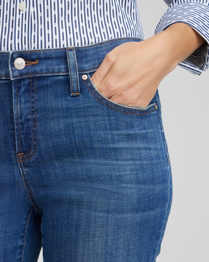 Chicos Girlfriend Fray Hem Ankle Jeans - Kailua Indigo