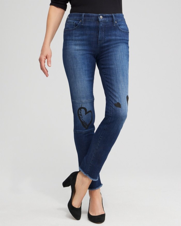 Chicos Girlfriend Heart Print Ankle Jeans - Irvina Indigo