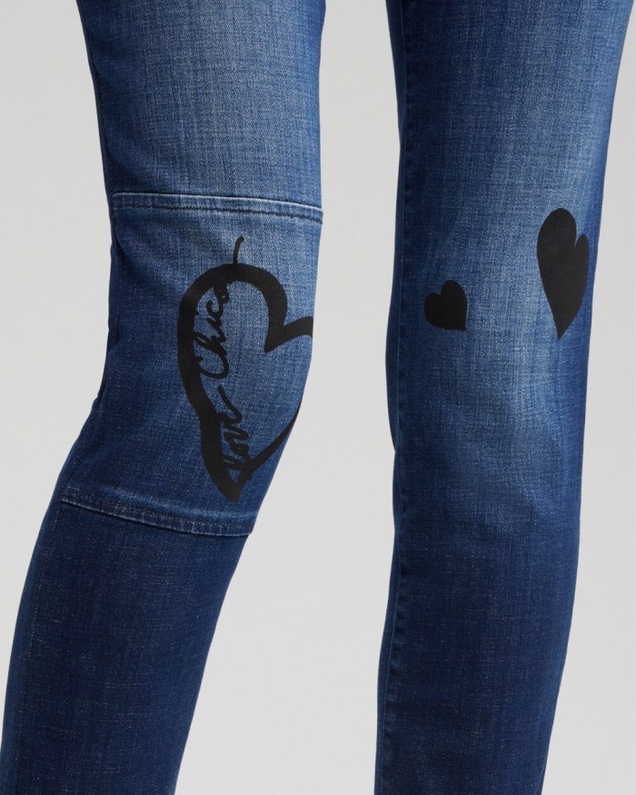 Chicos Girlfriend Heart Print Ankle Jeans - Irvina Indigo