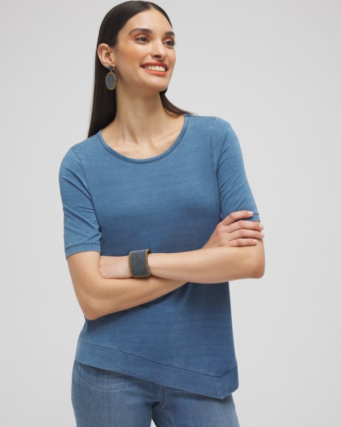 Chicos Faux Denim Asymmetrical Tee - Light Riviera Authentic