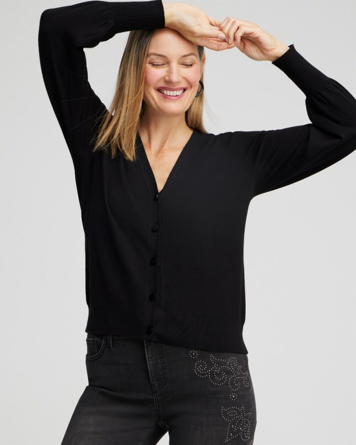 Chicos Button Front Cardigan - Black