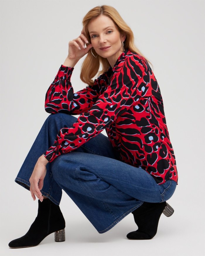 Chicos Twill Animal Print Tunic - Love Letter Red