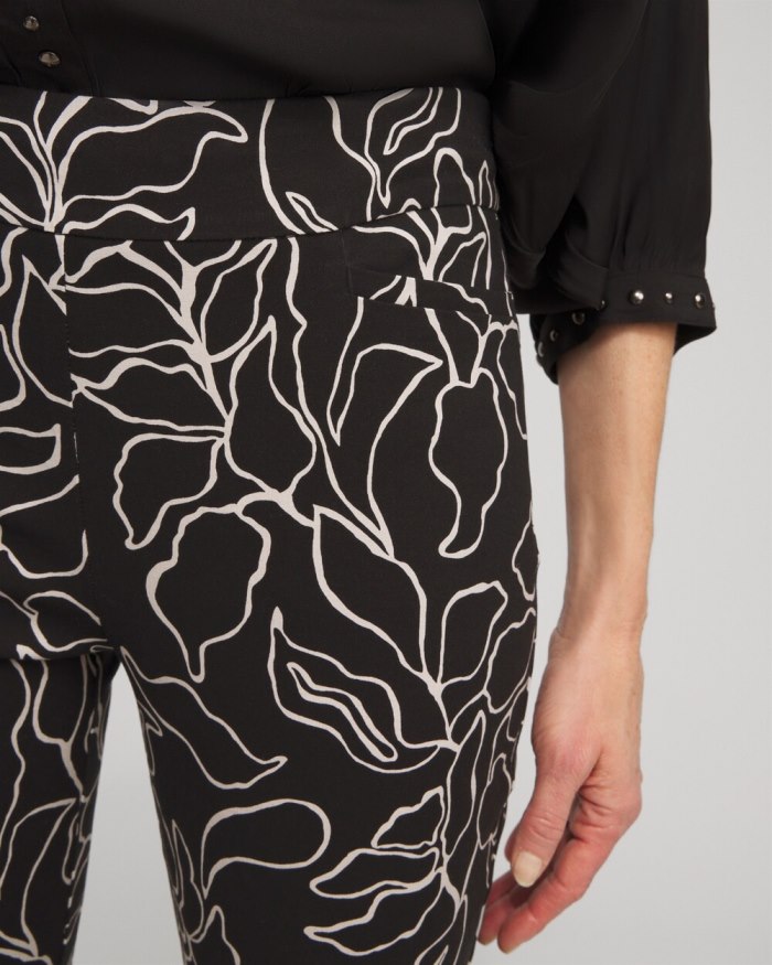 Chicos Brigitte Floral Print Pants - Black/Smokey Taupe