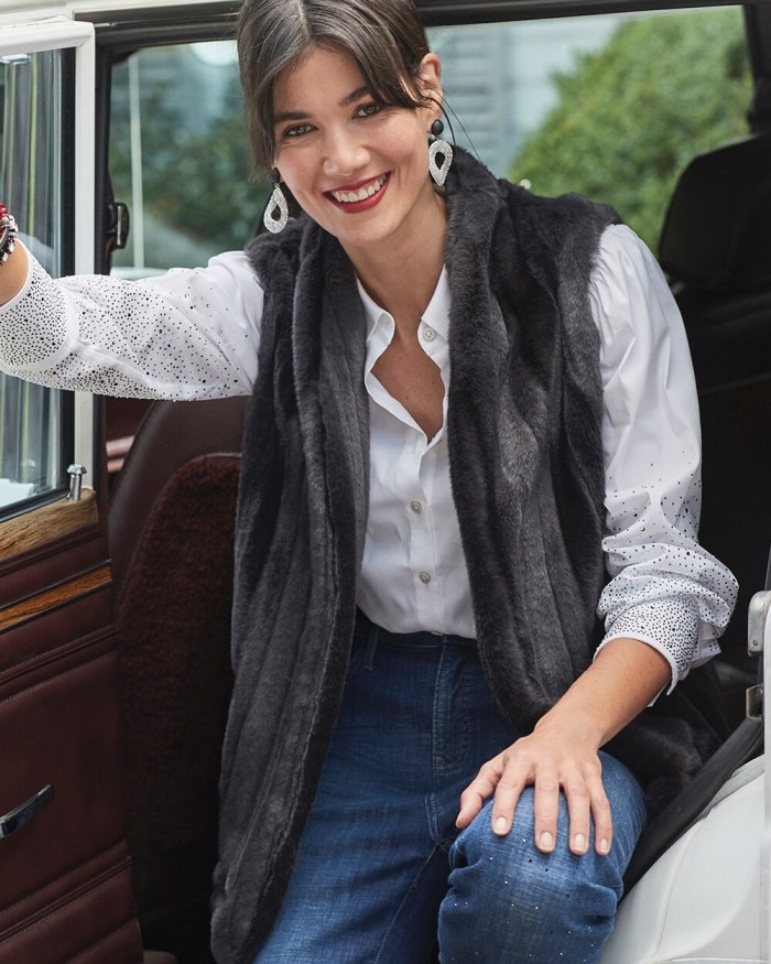 Chicos Faux Fur Vest - Gray