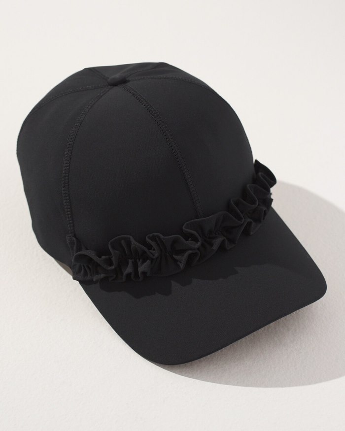 Chicos Neema UPF Ruffle Baseball Cap - Black