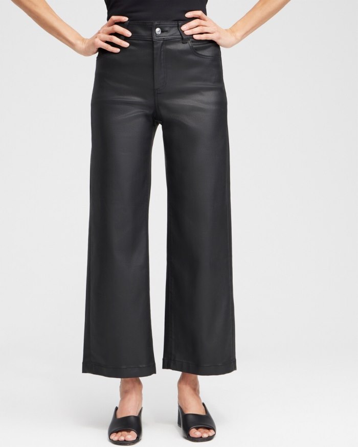 Chicos Coated Wide Leg Cropped Denim - Black
